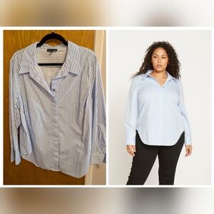 Universal Standard M Full Placket Stretch Poplin Elbe Shirt Blue/White Stripe